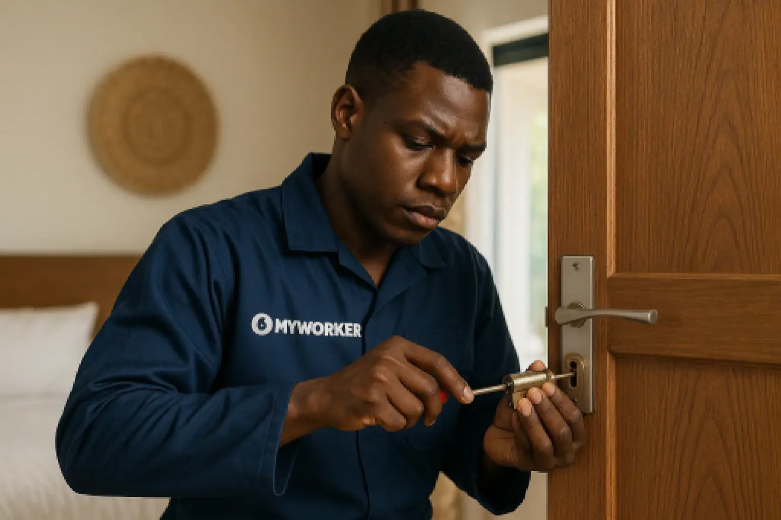 Pose de cylindre porte en bois